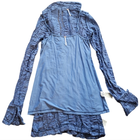 Free People Women's Shayla Lace Long sleeves Button Front Mini Casual Boho Dress - Picture 8 of 12